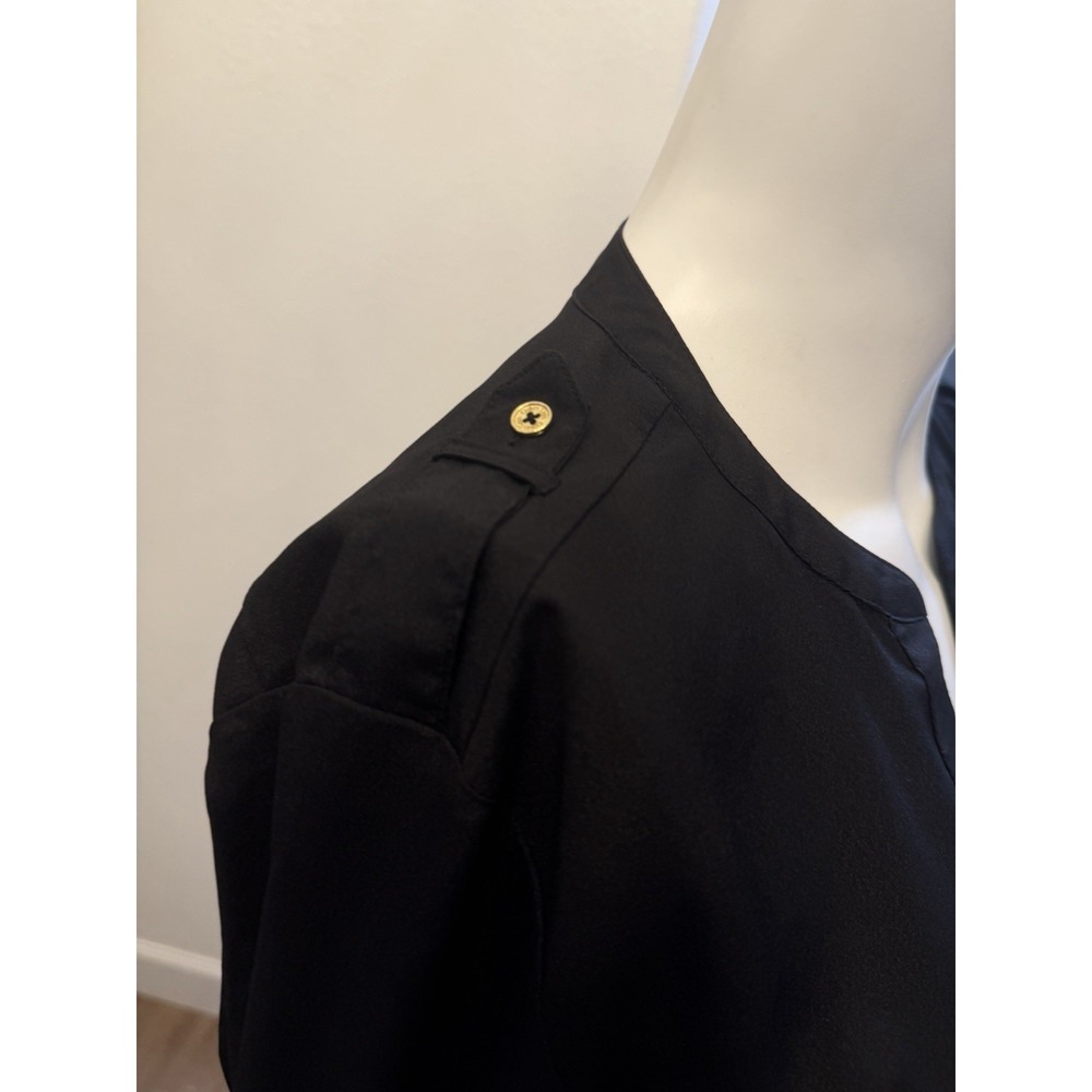 Calvin Klein Zip Pocket Blouse Sz M Button Front Career Office Roll Tab Sleeve - Picture 6 of 13